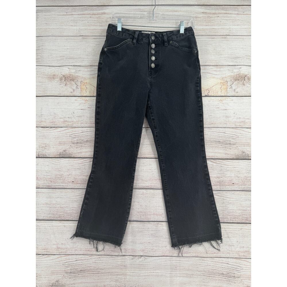 We the Free People Button Fly Straight Leg Raw Hem Jeans Womens 29 Black